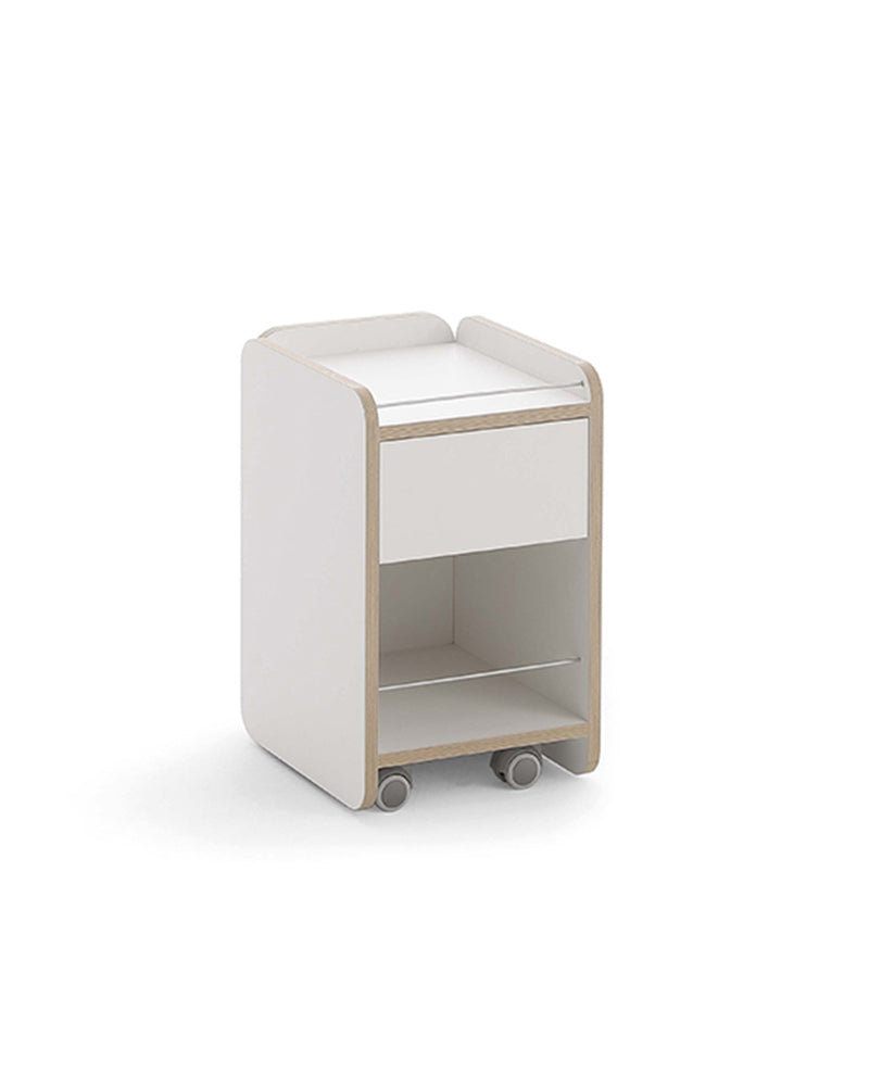 NAT - White trolley - Edge in oak pattern - With drawer