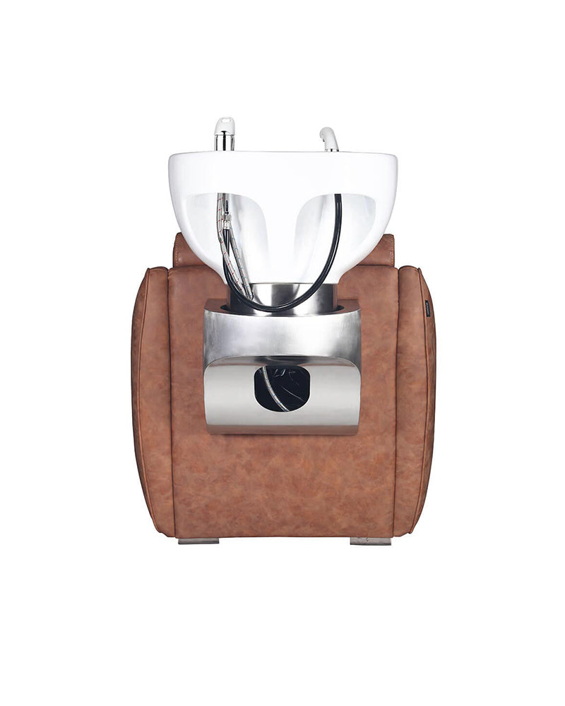 Hazel Tan - Brown washing unit - White basin