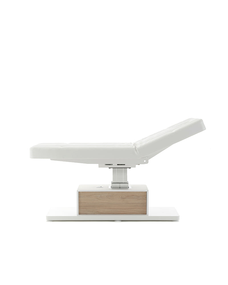 The Ben - White massage table with oak pattern details - with motor - without armrests