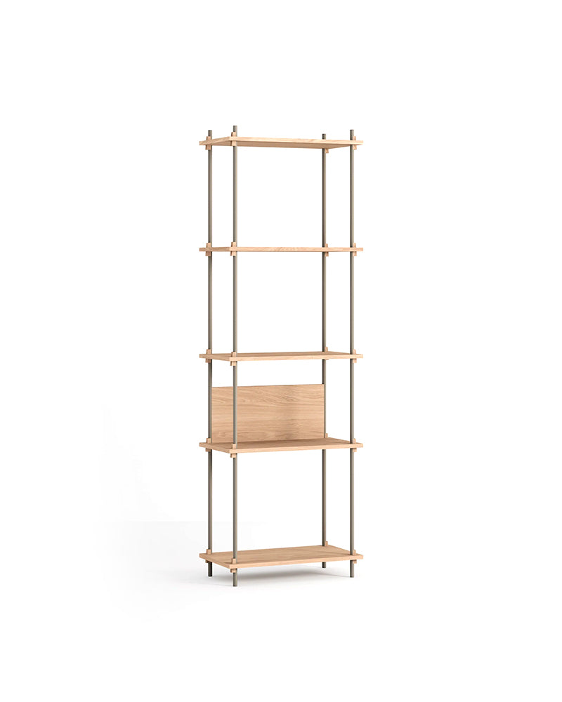 Tall sales rack in oak and warm grey