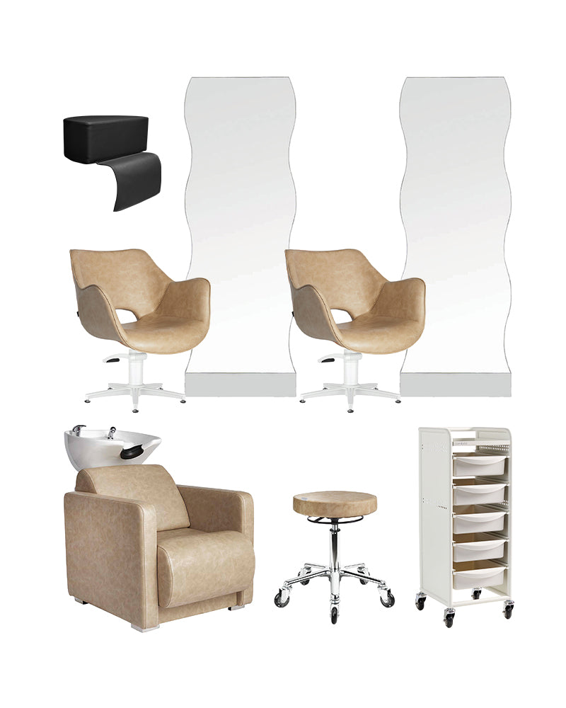 Sand hairdressing starter kit with 2 styling stations, 1 washing unit and equipment