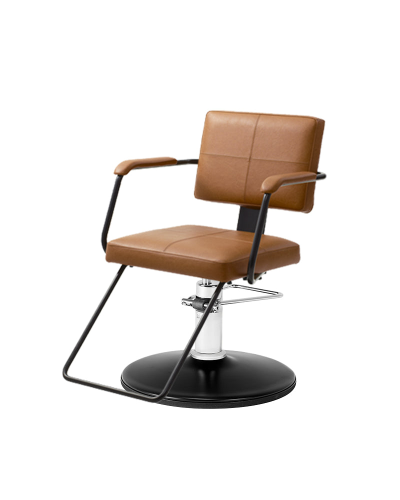 Shiki - Cognac styling chair with footrest, chrome pump and black O base