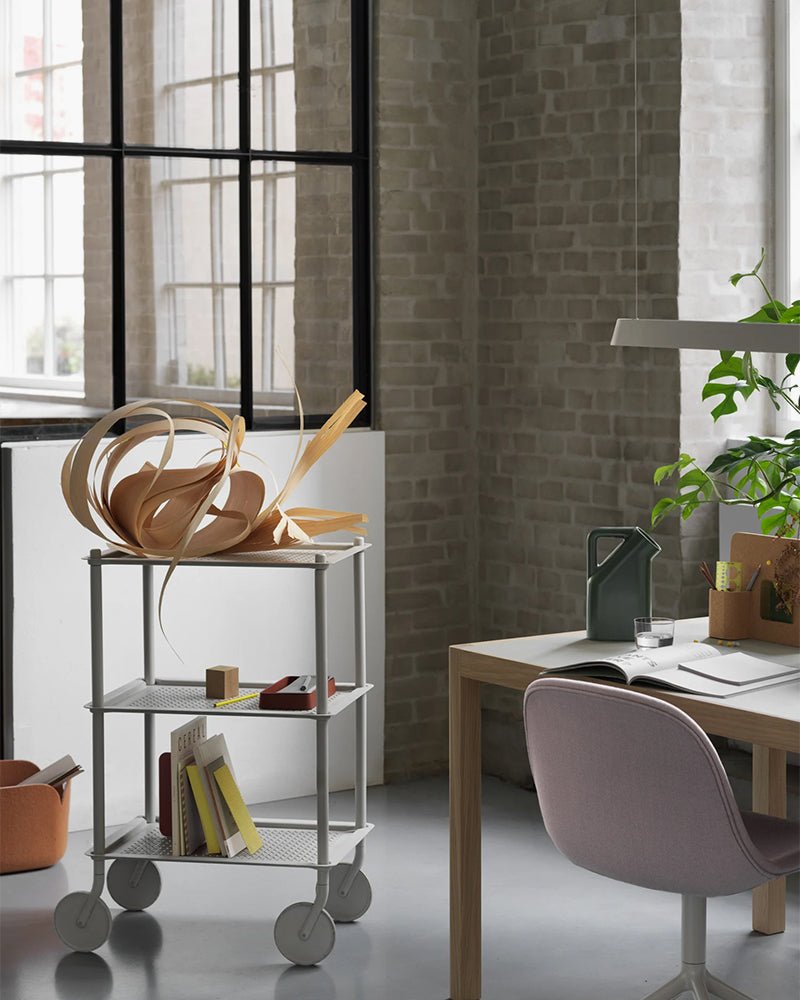 Flow large - Light gray rolling table - Perforated metal