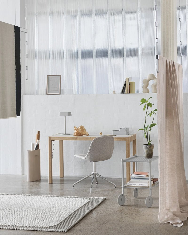 Flow small - Light gray rolling table - Perforated metal